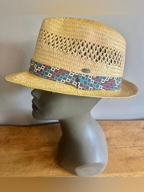 HBY Miami Paper Straw Fedora Hat Adult Medium Logo Badge unisex